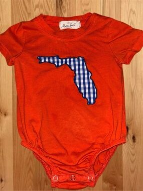 FL Gators -Orange Baby Onesie with Blue Gingham Florida Applique - Marie Nicole